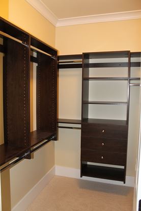Wood Closet Organizer Chocolate Color with Hangs & Drawers